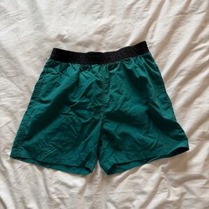 Men's Teal Athletic Swim Shorts with Black Waistband Size M